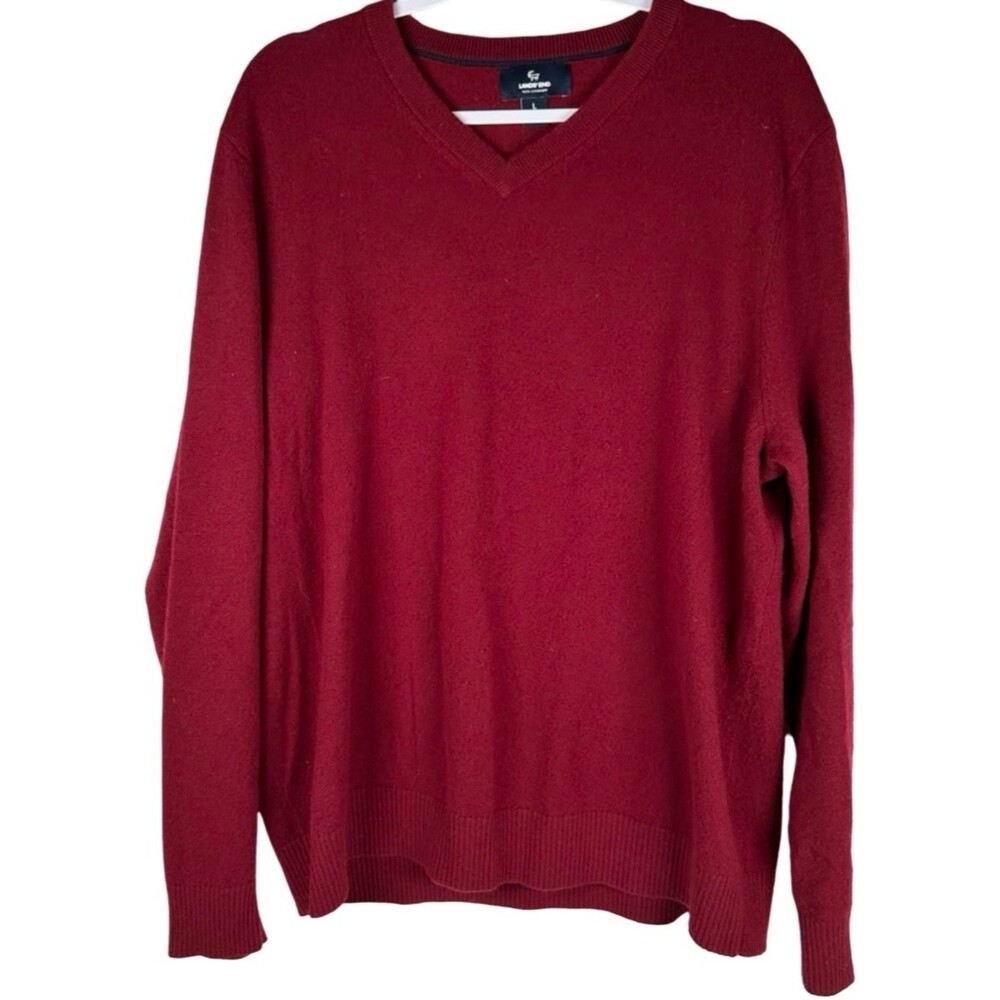 Lands’ End Red 100% Cashmere V-Neck Long Sleeve Pullover Sweater Men’s Large